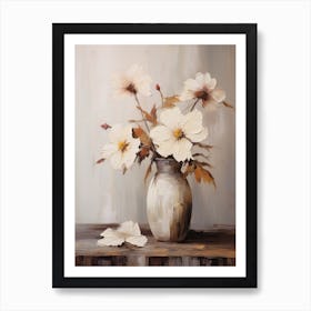 Hibiscus, Autumn Fall Flowers Sitting In A White Vase, Farmhouse Style 3 Art Print