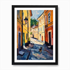 Painting Of A Street In Budapest Hungary With A Cat In The Style Of Matisse 3 Art Print