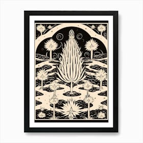 B&W Cactus Illustration Mammillaria Cactus 1 Art Print