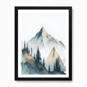 Mountain And Forest In Minimalist Watercolor Vertical Composition 74 Art Print