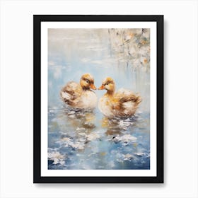 Winter Ducklings Impressionism Style 2 Art Print
