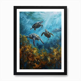 Group Of Sea Turtles Underwater 2 Art Print