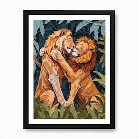 African Lion Relief Illustration Rituals 3 Art Print