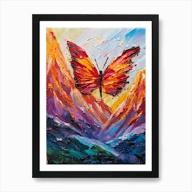 Butterfly With Wings Flapping Like A Paintbrush Splattering Vibrant Paints Across A Canvas Of Mounta Art Print