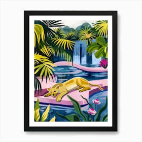 Lion In The Pool Art Print