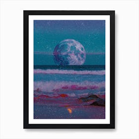 Blue Sparkly Moon Collage Art Print