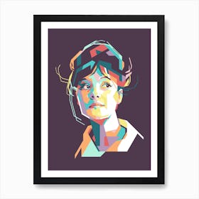 Cute Girls in Pop Art Geometric Colorful Illustration Art Print