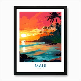 Maui Hawaii Print Tropical Island Art Hawaiian Beach Poster Maui Landscape Wall Decor Hawaiian Paradise Illustration Aloha Spirit Artwork Art Print