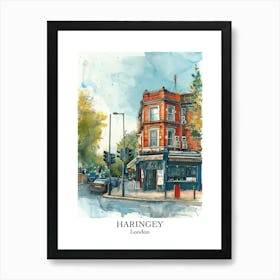 Haringey London Borough   Street Watercolour 3 Poster Art Print