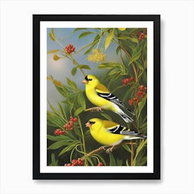 American Goldfinch Haeckel Style Vintage Illustration Bird Art Print