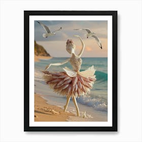 Ballerina On The Beach Art Print