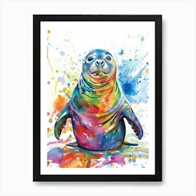 Elephant Seal Colourful Watercolour 3 Art Print