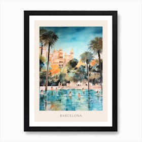 Swimming In Barcelona Spain 2 Watercolour Poster Art Print