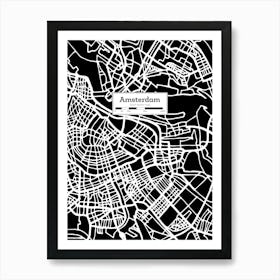 Amsterdam (Holland) City Map — Hand-drawn map, vector black map Art Print