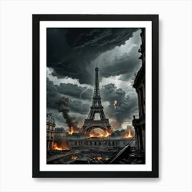 Eiffel Tower Stormy Midnight Art Print