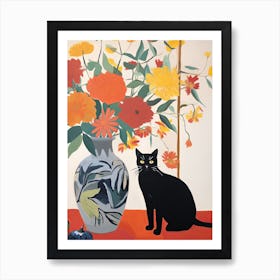 Rose Flower Vase And A Cat, A Painting In The Style Of Matisse 6 Art Print