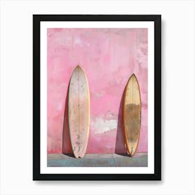 Two Surfboards Against A Pink Wall Art Print