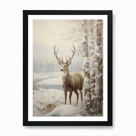 Stag In Snow Art Print