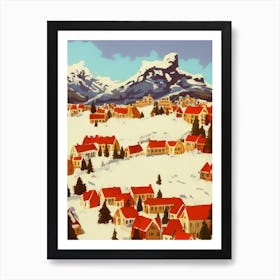 Nordic Mountain Village Postcard Style Art Print