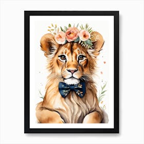 Baby Lion Sheep Flower Crown Bowties Woodland Animal Nursery Decor (28) Art Print