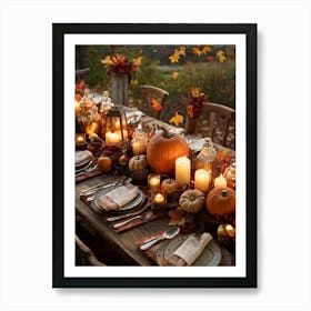 Autumn Harvest Table Decor Arranged Traditionally Rustic Style Featuring An Outlined Cornucopia Br (7) Art Print