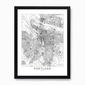 Portland White Map Art Print