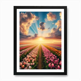 Tulip Field At Sunrise Art Print