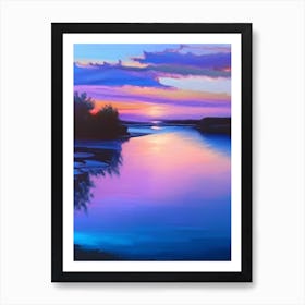 Sunset Over River Waterscape Marble Acrylic Painting 2 Art Print