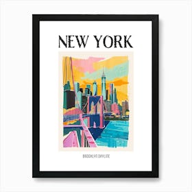 Brooklyn Skyline New York Colourful Silkscreen Illustration 4 Poster Art Print