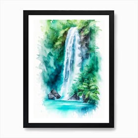 Rio Celeste Waterfall, Costa Rica Water Colour  (1) Art Print