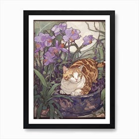 Crocus With A Cat 1 Art Nouveau Style Art Print