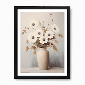 Anemone, Autumn Fall Flowers Sitting In A White Vase, Farmhouse Style 3 Art Print