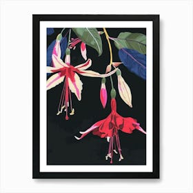 Neon Flowers On Black Fuchsia 4 Art Print