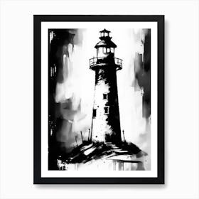 Lighthouse Symbol Black And White Painting Art Print