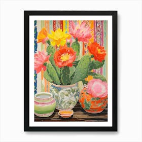 Cactus Painting Maximalist Still Life Devils Tongue Cactus 4 Art Print