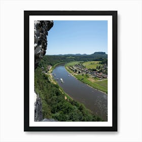 View of the Elbe river and sandstone rocks in Saxon Switzerland Art Print