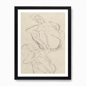 Two Studies For A Crouching Woman, Gustav Klimt Art Print