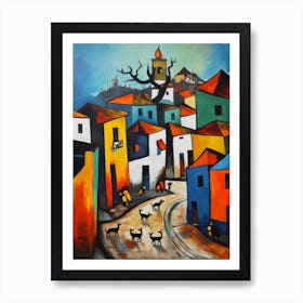 Painting Of Cape Town With A Cat In The Style Of Surrealism, Miro Style 3 Art Print