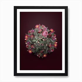 Vintage Provence Rose Flower Wreath on Wine Red n.0813 Art Print