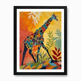 Colourful Giraffe In The Leaves Illustration 6 Art Print