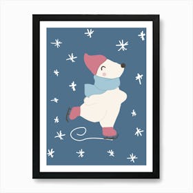 Polar Bear Ice Skating Art Print