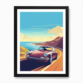 A Porsche 911 In Causeway Coastal Route Illustration 1 Art Print