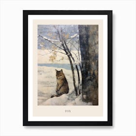 Vintage Winter Animal Painting Poster Fox 3 Art Print