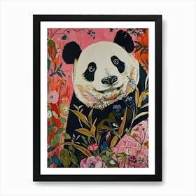 Floral Animal Painting Panda 1 Art Print