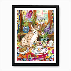 Tea Time With A Oriental Shorthair Cat 3 Art Print