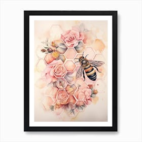 Beehive With Carnations Watercolour Illustration 3 Art Print