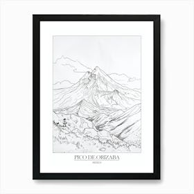 Pico De Orizaba Mexico Line Drawing 3 Poster Art Print