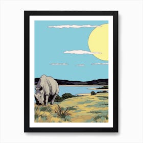 A Rhino Grazing On Grass 2 Art Print