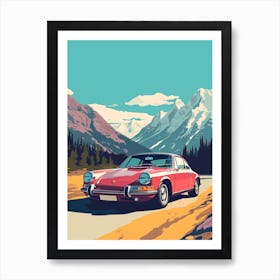 A Porsche 911 Car In Icefields Parkway Flat Illustration 1 Art Print