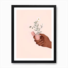 Hand Holding A Flower Art Print